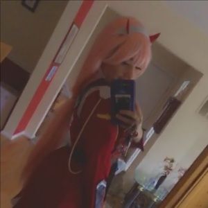 Long pink synthetic wig